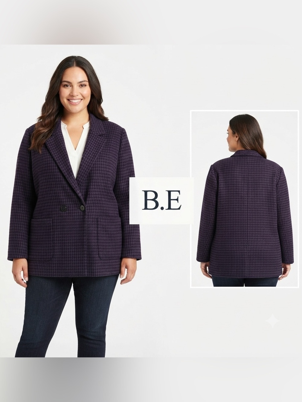Vintage B.E. Wool Blend Checkered Blazer Large